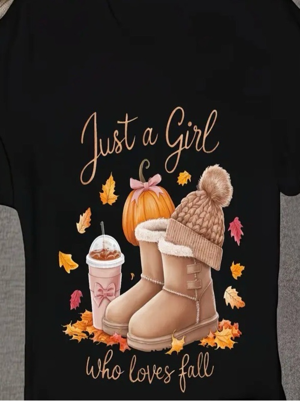 NWOT Women Just a Girl Who Loves Fall Graphic Tee - Black XL